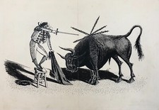 Torero, Dessin humoristique, Encre, Signature à Identifier, XXe