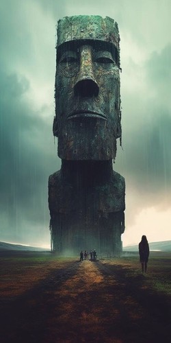 Plaque métal statue moai - ,