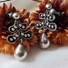 Boucles Oreille Anciennes Fermoir À Vis Pendantes Argent 925 Poinçon 36x20 mm