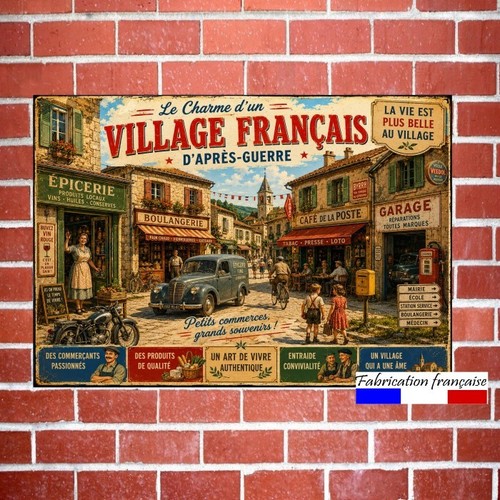 Plaque métal vintage village