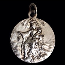 Médaille Sacré Coeur de Jésus / Vierge à l'enfant Au Scapulaire signée LASSERRE