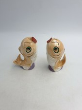 Vintage Oriental Koi Carp Fish Lustre Salt & Pepper Shakers Pots Hand Painted