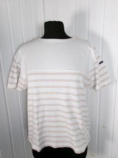 Pull marinière 100% COTON beige rayé marron BORD DE MER T.2 logo épaule m. court