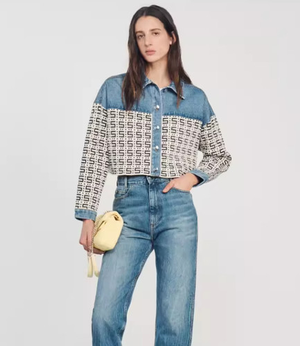 Women denim contrasting tweed - denim,