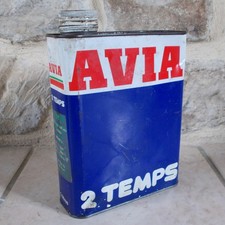 Ancien Bidon d'Huiles AVIA 2 Temps France Vintage oil can white blue vtg old