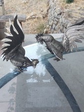 couple coq en metal argenté