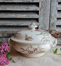 ANCIENNE SOUPIERE LUNEVILLE TERRE DE FER FLEURS DE COULEURS BLEUET