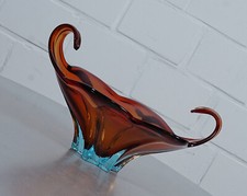 Coupe à fruits en verre de Murano bio pointe marron bleu vintage années 1960