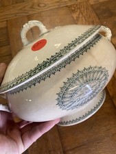 Anglais Creil Montereau Soupière Faïence Service Vaisselle Blanche Fleur Ancien