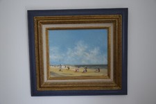Tableau de Willy Pannier - Huile sur panneau - 26x21 - Bord de plage - Signé