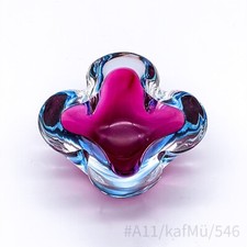 Vintage Murano Verre D'Art Cendrier Soufflé à la Bouche Fait Main Rose & Bleu