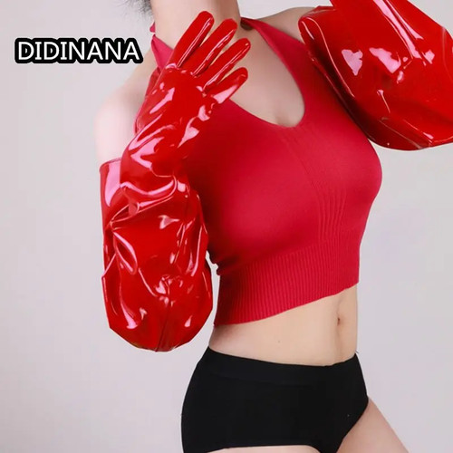 Gants longs rouges simili cuir - gants,