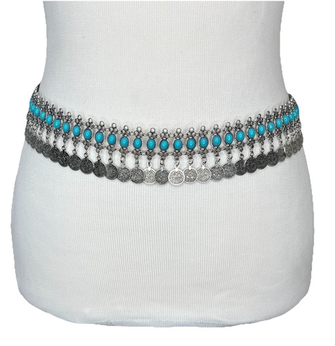 Silver belly dancer hip chain - belly,