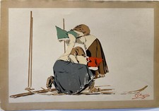 Skieuses, Carlo Pellegrini, chromolithographie originale, 1900-1910.