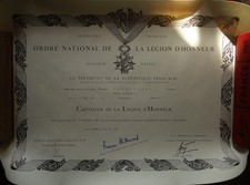 diplôme Légion d'Honneur