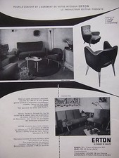 PUBLICITÉ 1957 ERTON FAUTEUIL CANAPÉ CRÉATIONS H.CAILLON F.SCHOLL G.JACQUEMARD