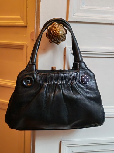 Sac ancien cuir noir - sac, en