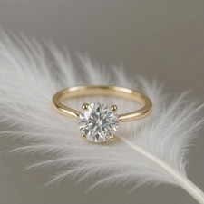 1 CT Moissanite Fiançailles Coupe Ronde Solitaire 14K Or Minimaliste Main Bague