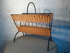 PORTE REVUE en rotin vintage Raoul Guys fer ferotin années 50 60 Mategot 