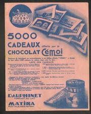 GRENOBLE (38) CACAO / CHOCOLAT MATINA "CEMOI" Tract pour cadeaux en 1930