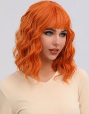 Perruque Synthétique Courte Rousse Cheveux Ondulés A Frange +4 Bonnet