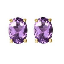 14K or Jaune Gp 1.04 Cts Ovale Améthyste Violet Boucles D'Oreilles Noël Cadeau