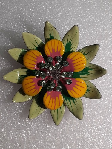 Crystal flower brooch enamel - crystal,