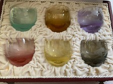 6 verres Moser Couleurs à Shot  Cristal De Bohème Gravé Oiseaux Rare 1940 .