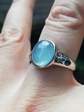 Bague en argent 925 plaqué or blanc Aigue marine topaze blanc