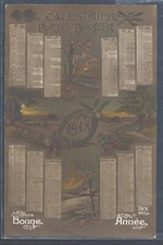 AK136 YEAR DATE 1918 CALENDAR MONTH HORSESHOE MISTLETOE SEASONS