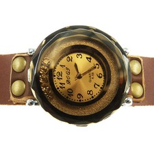 Montre à quartz Bracelet Homme Femme 15 17,5 Cm cuir brut marron strass doré 