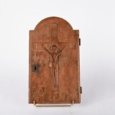 Porte de tabernacle  Christ en croix  bois sculpté XVIII art populaire naif brut