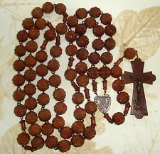 Grand chapelet ancien Souvenir de Paray-le-Monial perles en Corozo L120 cm - B7