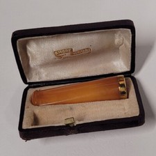 ANCIEN FUME CIGARE OR JAUNE 18 CARATS ET AMBRE POINÇON TÊTE D'AIGLE # K4