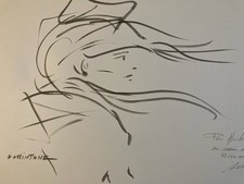Grand Dessin Daniel Schintone DESSIN Encre  Portrait Expressioniste Femme Vent