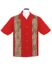 Chemise À Manches Courtes Rockabilly Rouge Avec Panneau Léopard ST35320
