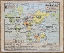 🌎Ancienne carte scolaire Vidal-Lablache 22, 1950 - Carte monde, Planisphère