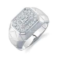 Hommes 14K or Blanc Émeraude Coupe Diamant Chevalière Naturel 0.88 Cts Mat Satin