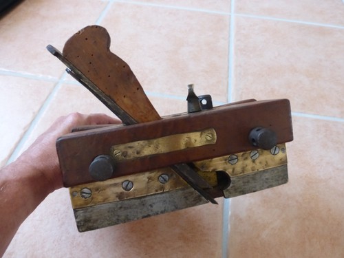 Ancien rabot bois cuivre - en, +