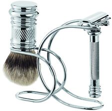 Set de Rasage Merkur Solingen Rasoir Blaireau Poils Pointes Argent Allemagne