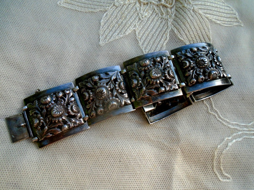 Bracelet argent massif - , fleurs