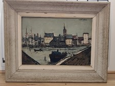 peinture a l huile ,vue de port xxe ancienne