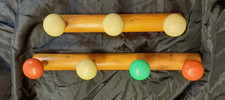 Antique French Vintage Retro Sputnik Pair Wood Wall Coat Racks Color Bal Hooks