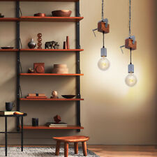 Lampe Suspendue Lustre Lumière pour Salle à Manger E27 Agrafe Bois Galvanisé 2x