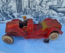 ANCIEN CAMION DE POMPIER EN TOLE A CLE UNIS JOUET JEUX ENFANT