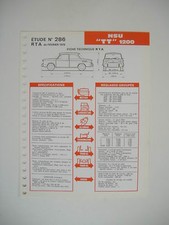 fiche technique RTA n° 286 NSU TT 1200
