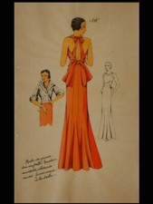MODE ART DECO, ROBE DE GRAND SOIR 1933- POCHOIR SUR CALQUE, LES CROQUIS DE PARIS