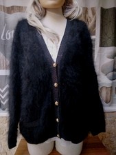 Magnifique pull / Cardigan  angora Noir ANNY BLATT  Taille 42  Tricoté Main Com9