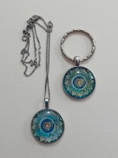 Collier avec pendentif mandala fleur de vie + porte clés assorti - Diam. 2,5 cm