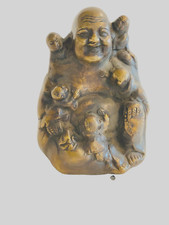 groupe en bronze patine brune Bouddha rieur et cinq enfants  . XX siècle .